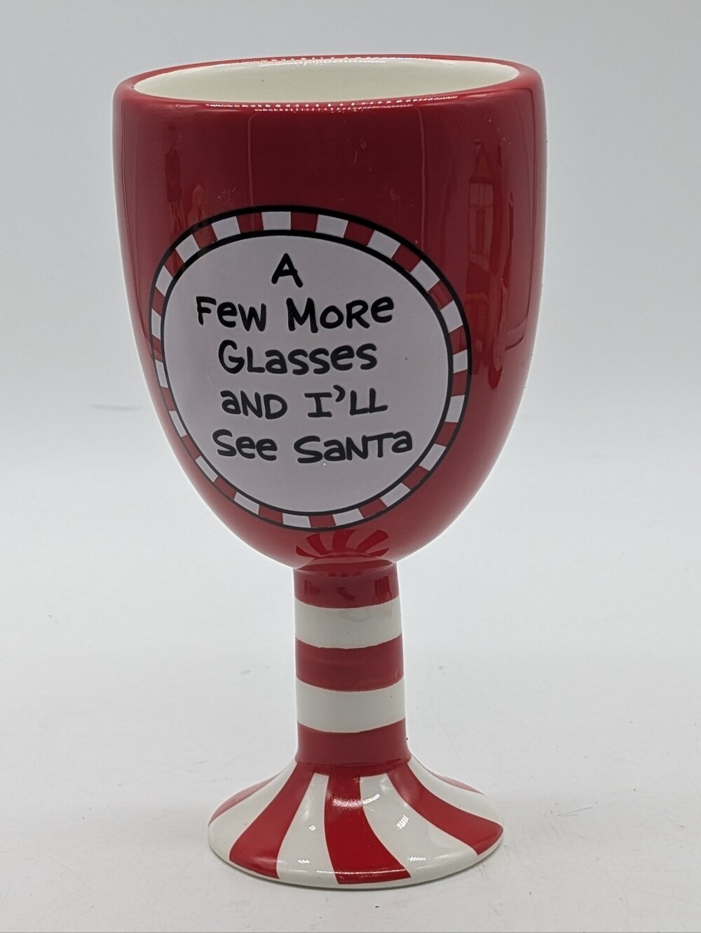 Our Name Is Mud Funny Christmas Ceramic Wine Goblet See Santa Candy Cane Stem